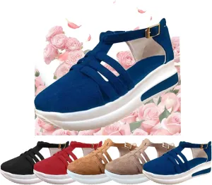 Elderly women shoes, women's comfortable casual summer women's ankle strap thick bottom wedge heel flat buckle walking shoes