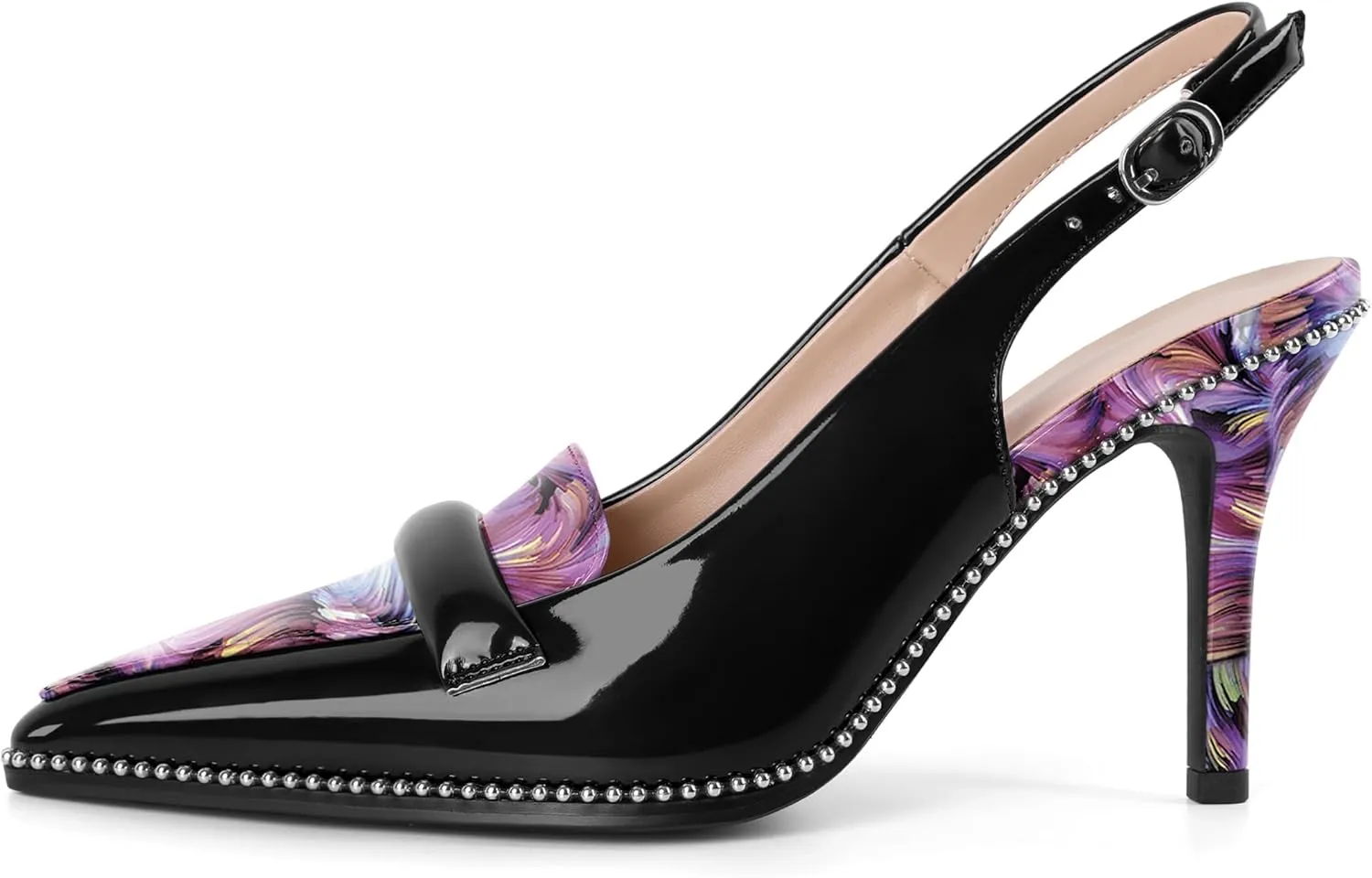 Eldof Pointed Toe Slingback Heels for Women Beaded Stiletto High Heel Women Pumps Shoes Dress 3.5 Inches in Multi Color