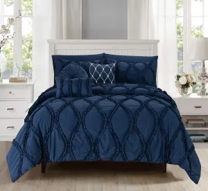 Elegant Comfort 10pc Bed-in-a-Bag Infinity Design Comforter Set, Ultra Soft Bed Set Featuring Decorative Pillows and Fitted Sheet with Storage Pockets, Infinity Comforter, Full/Queen, Midnight Navy
