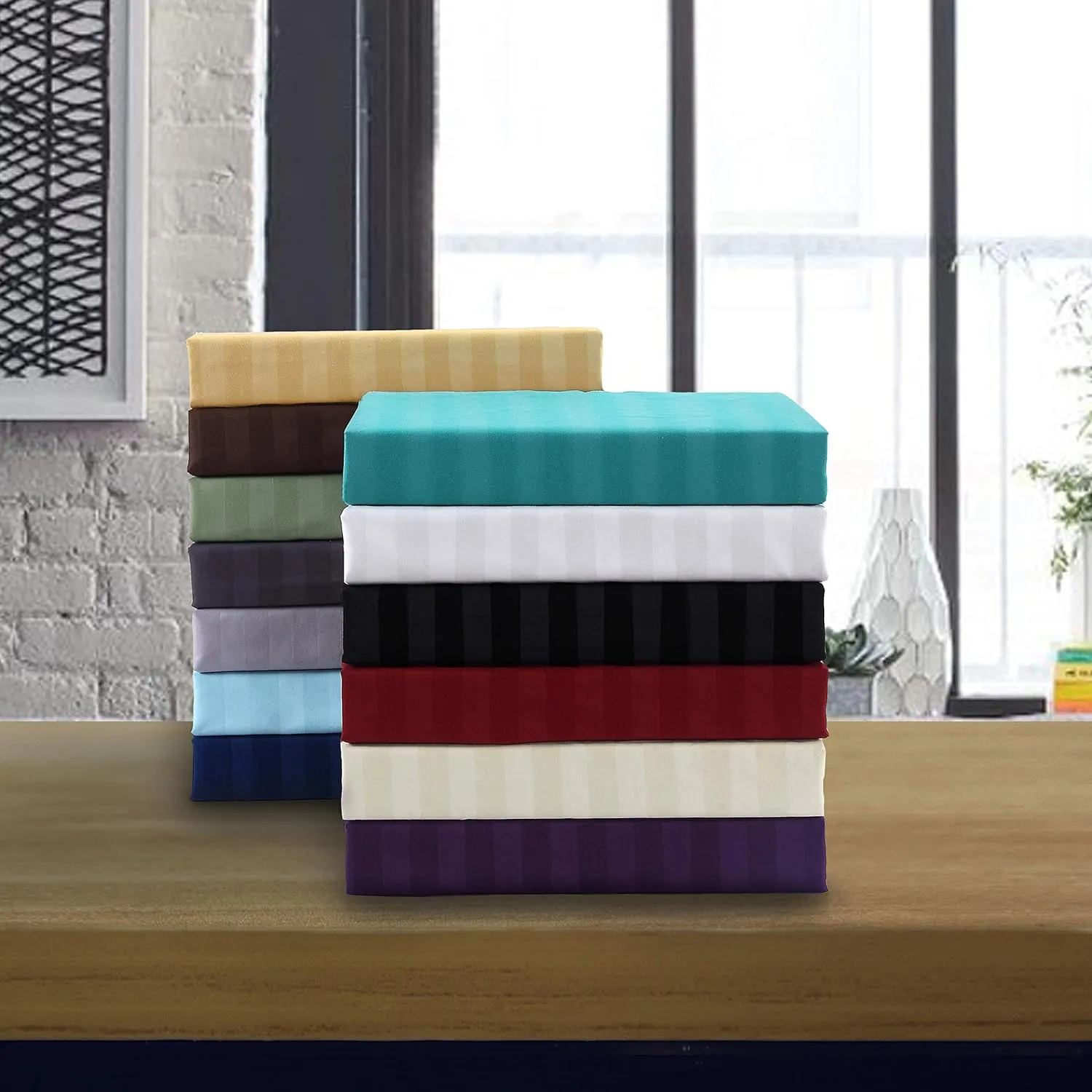 Elegant Comfort Best, Softest, Coziest 6-Piece Sheet Sets! - 1500 Premier Hotel Quality Luxurious Wrinkle Resistant 6-Piece Damask Stripe Bed Sheet Set, California King Burgundy