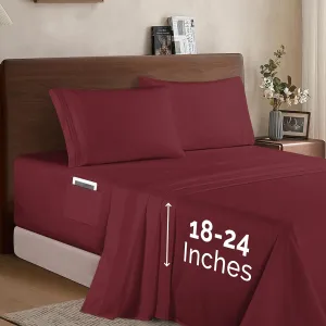 Elegant Comfort Luxury 1500 Premium Hotel Quality Microfiber 4-Piece Sheet Set - Soft, All Around Elastic 18-24 Inches Deep Fitted Sheet - Extra Deep Pocket Sheets, King, Burgundy