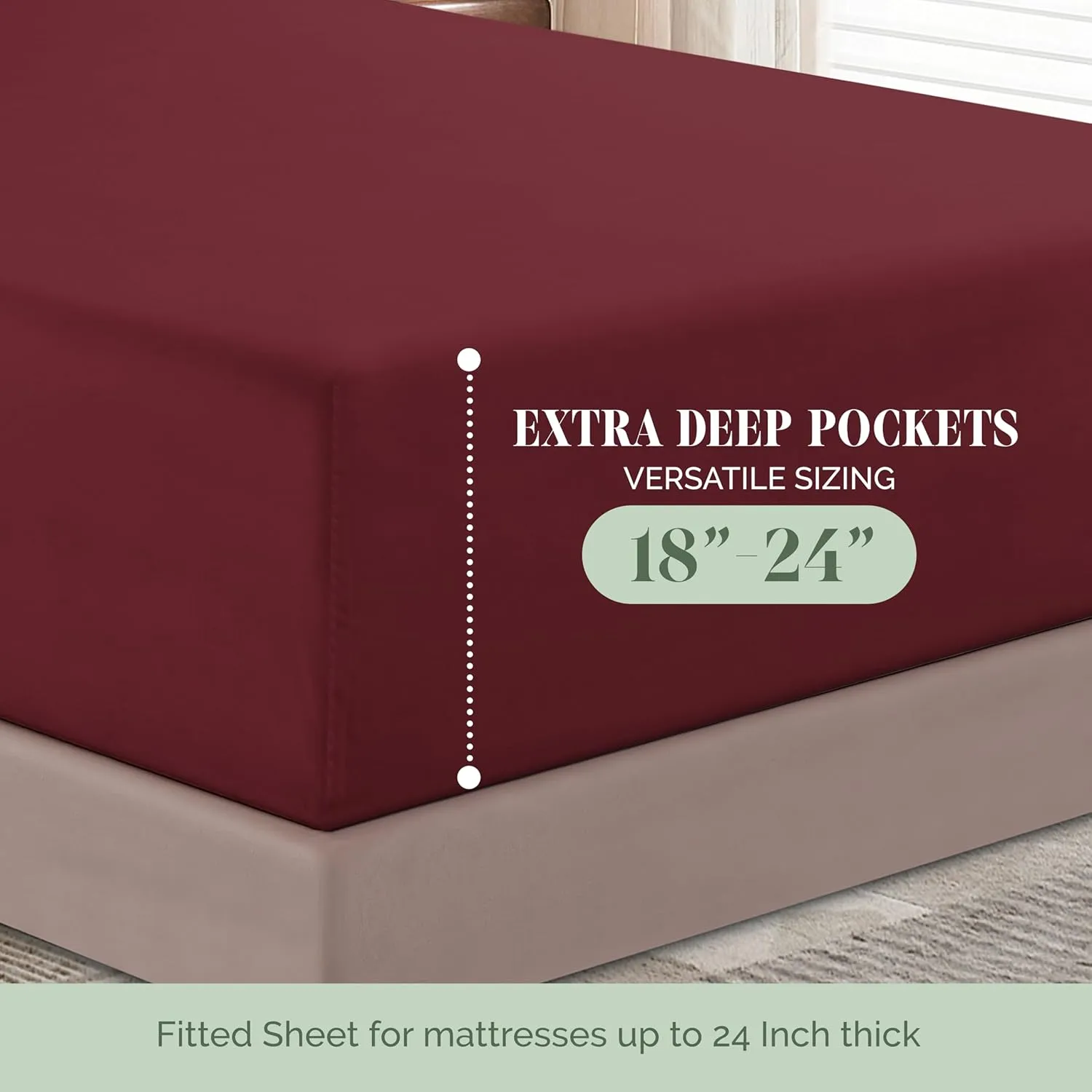 Elegant Comfort Luxury 1500 Premium Hotel Quality Microfiber 4-Piece Sheet Set - Soft, All Around Elastic 18-24 Inches Deep Fitted Sheet - Extra Deep Pocket Sheets, King, Burgundy