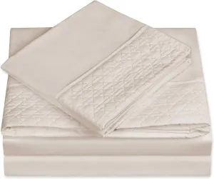 Elegant Comfort Luxury Best, Soft Coziest 4-Piece Bed Sheet Set! 1500 Premier Hotel Quality | Quilted Design on Flat Sheet and Pillowcases | Wrinkle Free, 100%, Full, Cream