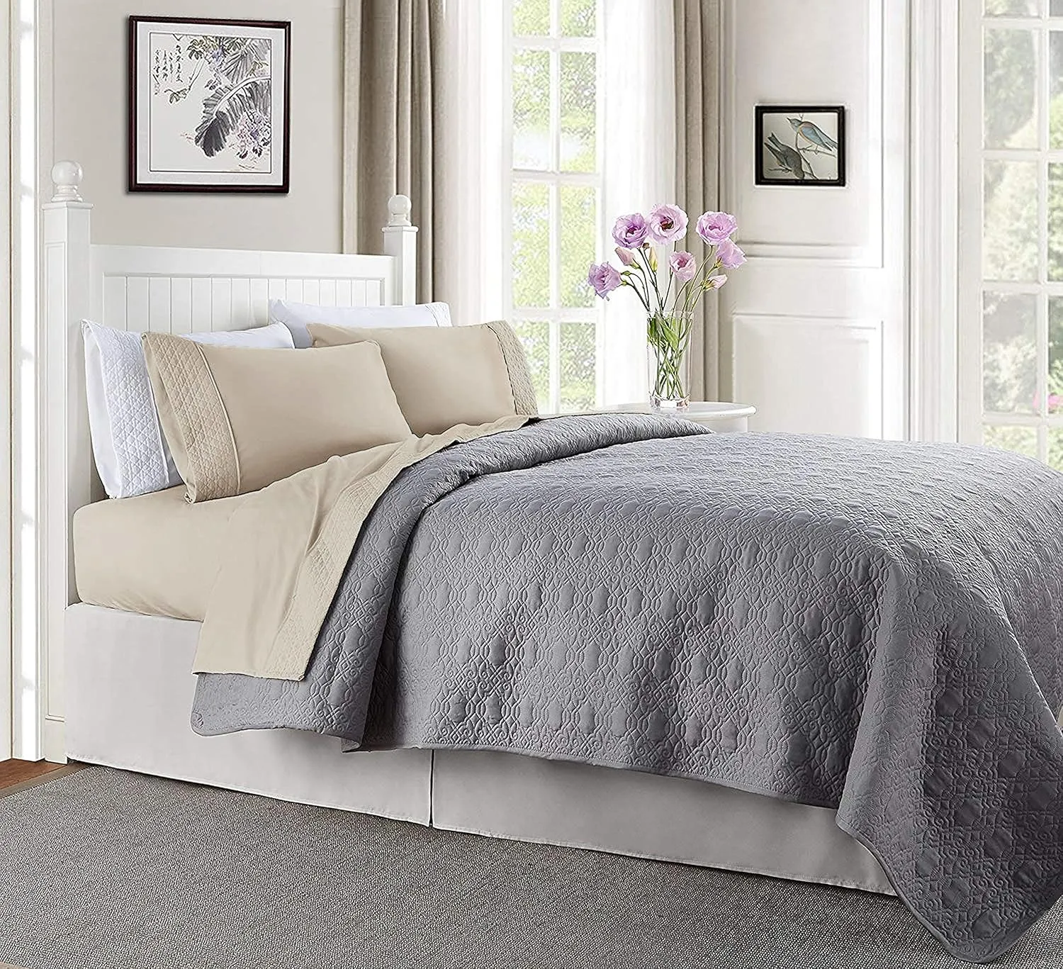 Elegant Comfort Luxury Best, Soft Coziest 4-Piece Bed Sheet Set! 1500 Premier Hotel Quality | Quilted Design on Flat Sheet and Pillowcases | Wrinkle Free, 100%, Full, Cream