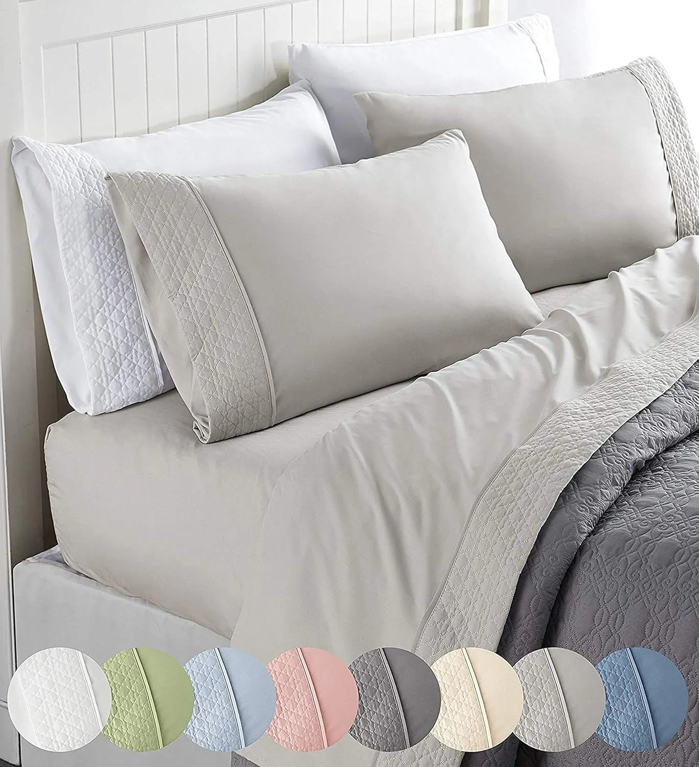 Elegant Comfort Luxury Best, Soft Coziest 4-Piece Bed Sheet Set! 1500 Premier Hotel Quality | Quilted Design on Flat Sheet and Pillowcases | Wrinkle Free, 100%, Full, Cream