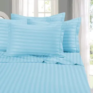 Elegant Comfort Softest and Coziest 4-Piece Sheet Set - 1500 Premium Hotel Quality Microfiber - Luxurious Wrinkle Resistant 4-Piece Damask Stripe Bed Sheet Set, Twin, Aqua Blue