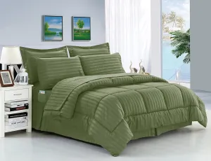 Elegant Comfort Wrinkle Resistant - Silky Soft Dobby Stripe Bed-in-a-Bag 8-Piece Comforter Set - Full/Queen, Sage