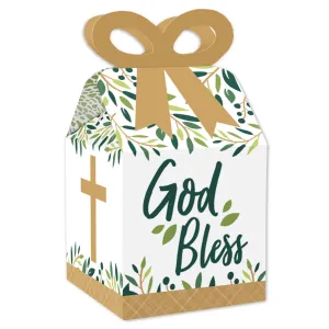 Elegant Cross - Square Favor Gift Boxes - Religious Party Bow Boxes - Set of 12