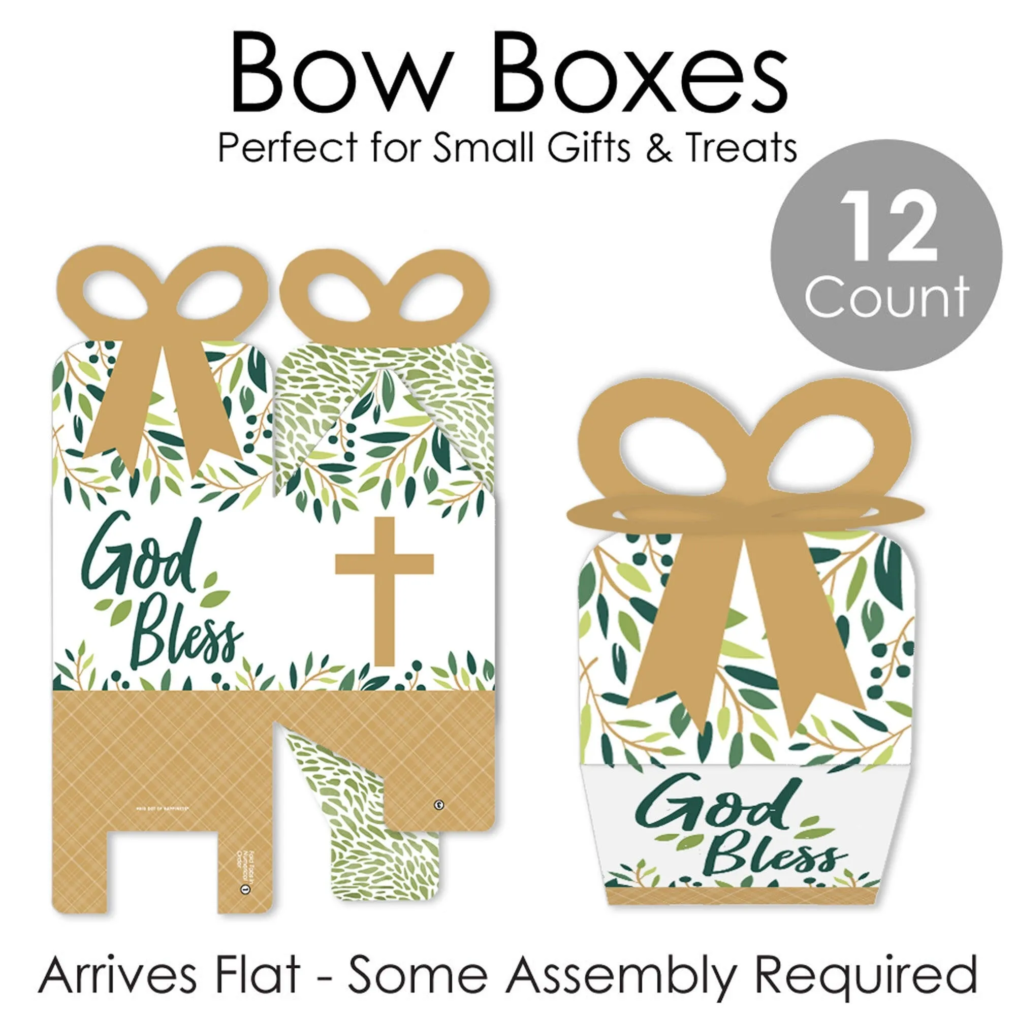 Elegant Cross - Square Favor Gift Boxes - Religious Party Bow Boxes - Set of 12
