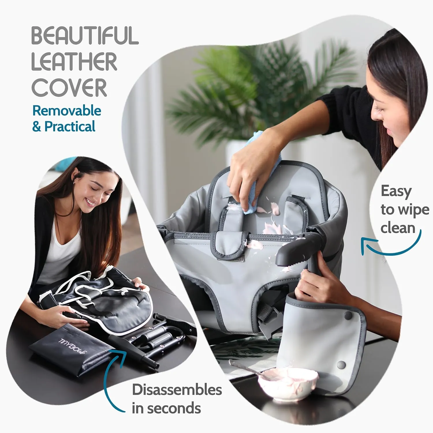 Elegant Faux Leather Hook-On High Chair - Portable, Clip-On for Travel, Suitable for Babies