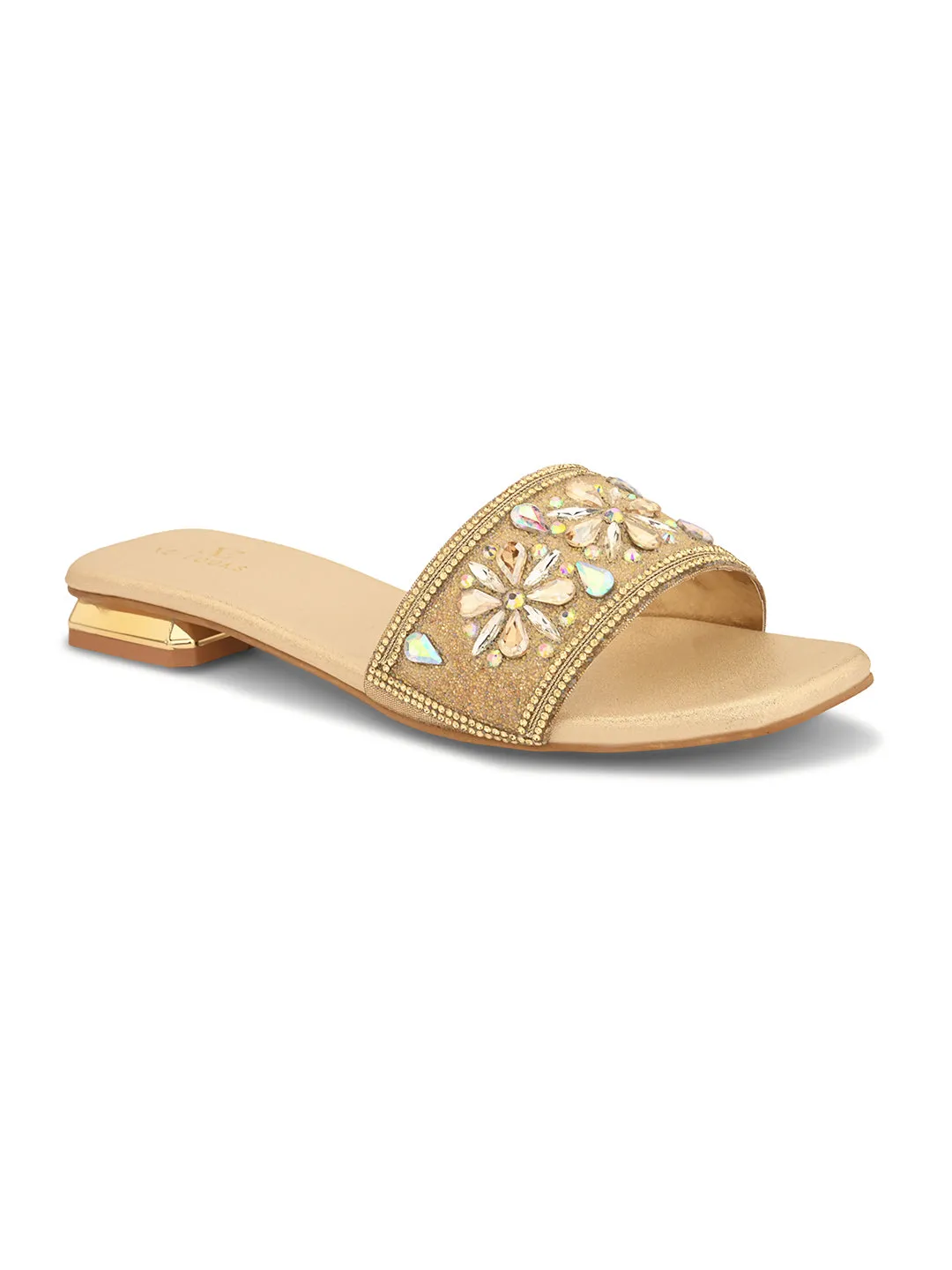 Elegant Floral Stones Embellished Flat Slippers