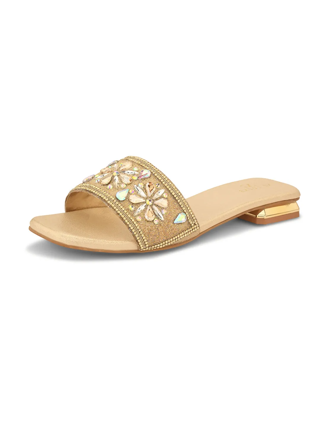 Elegant Floral Stones Embellished Flat Slippers