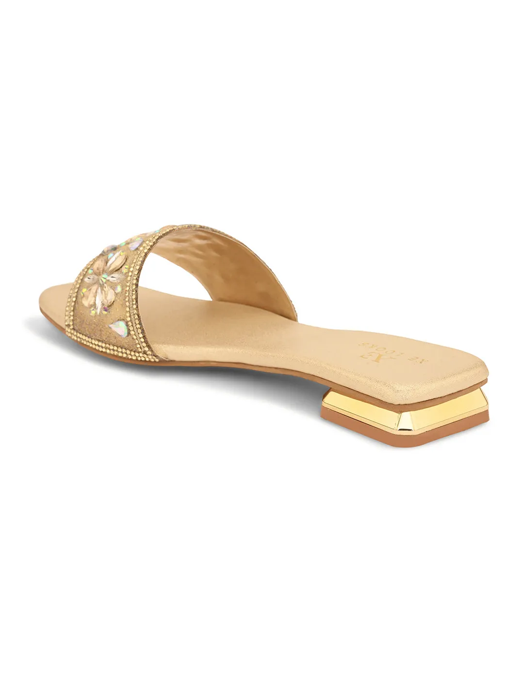 Elegant Floral Stones Embellished Flat Slippers