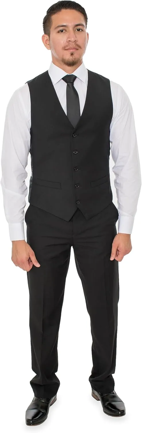 Elegant Men's Black Two Button Three Piece Suit
