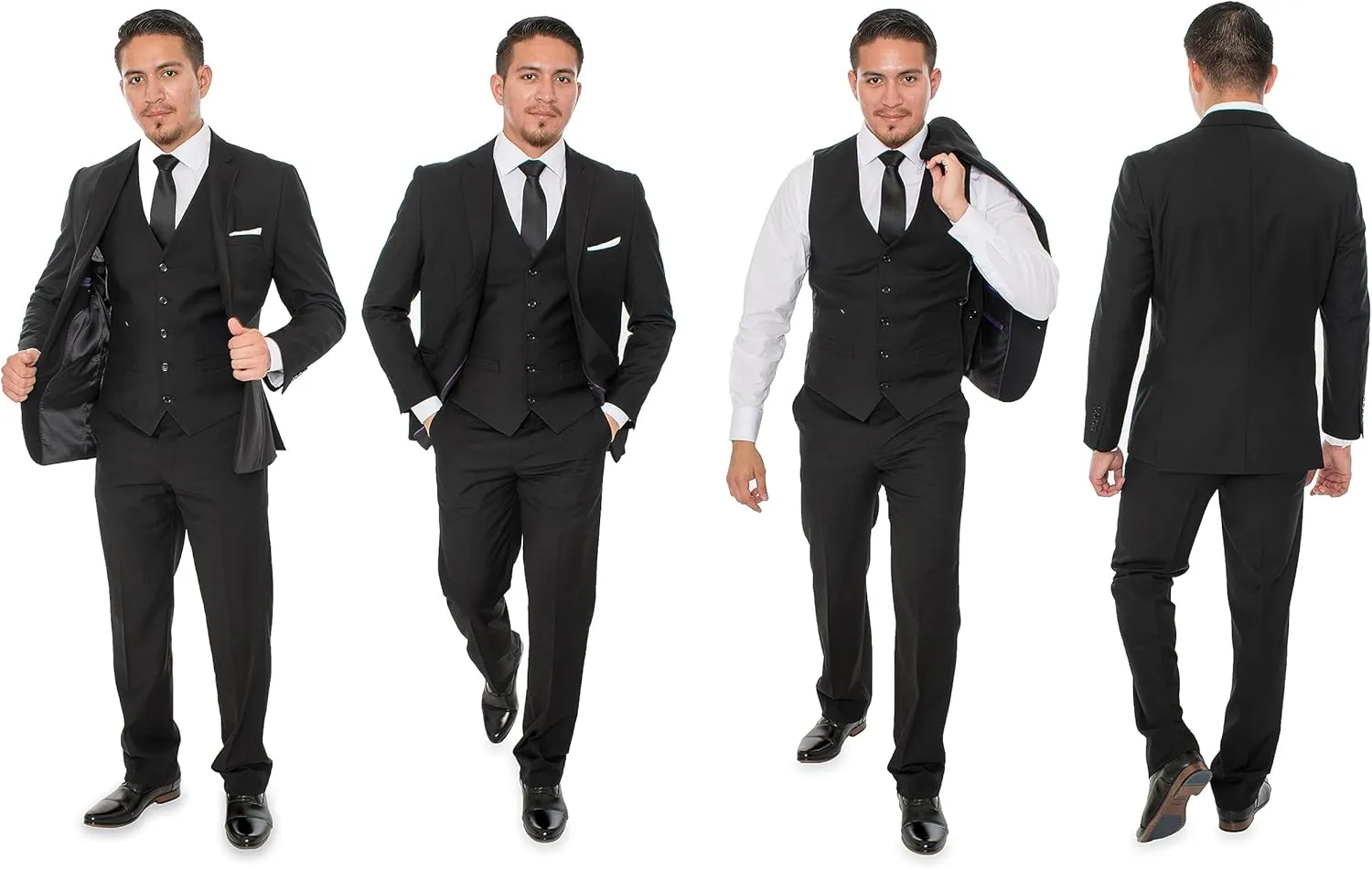 Elegant Men's Black Two Button Three Piece Suit