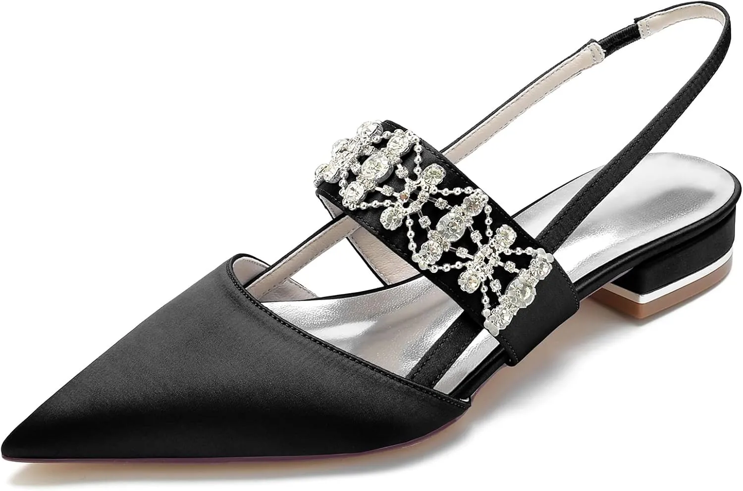 Elegant Satin Wedding Heels with 1 Inch Flat Heel for All Day Comfort Leather Lined, Rubber Soled Perfect for Weddings, Parties, or Work