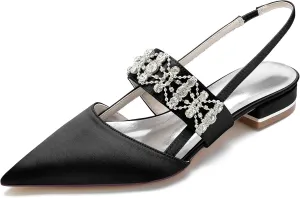 Elegant Satin Wedding Heels with 1 Inch Flat Heel for All Day Comfort Leather Lined, Rubber Soled Perfect for Weddings, Parties, or Work