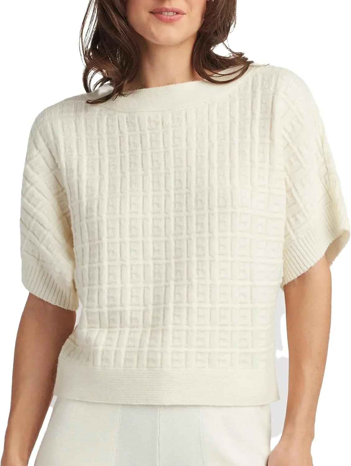 ELLEN TRACY Women's Tunic Top, Emma Crew Neck 3/4 Sleeve Casual Popover Shirt, Ladies Sweater Pullover Blouse