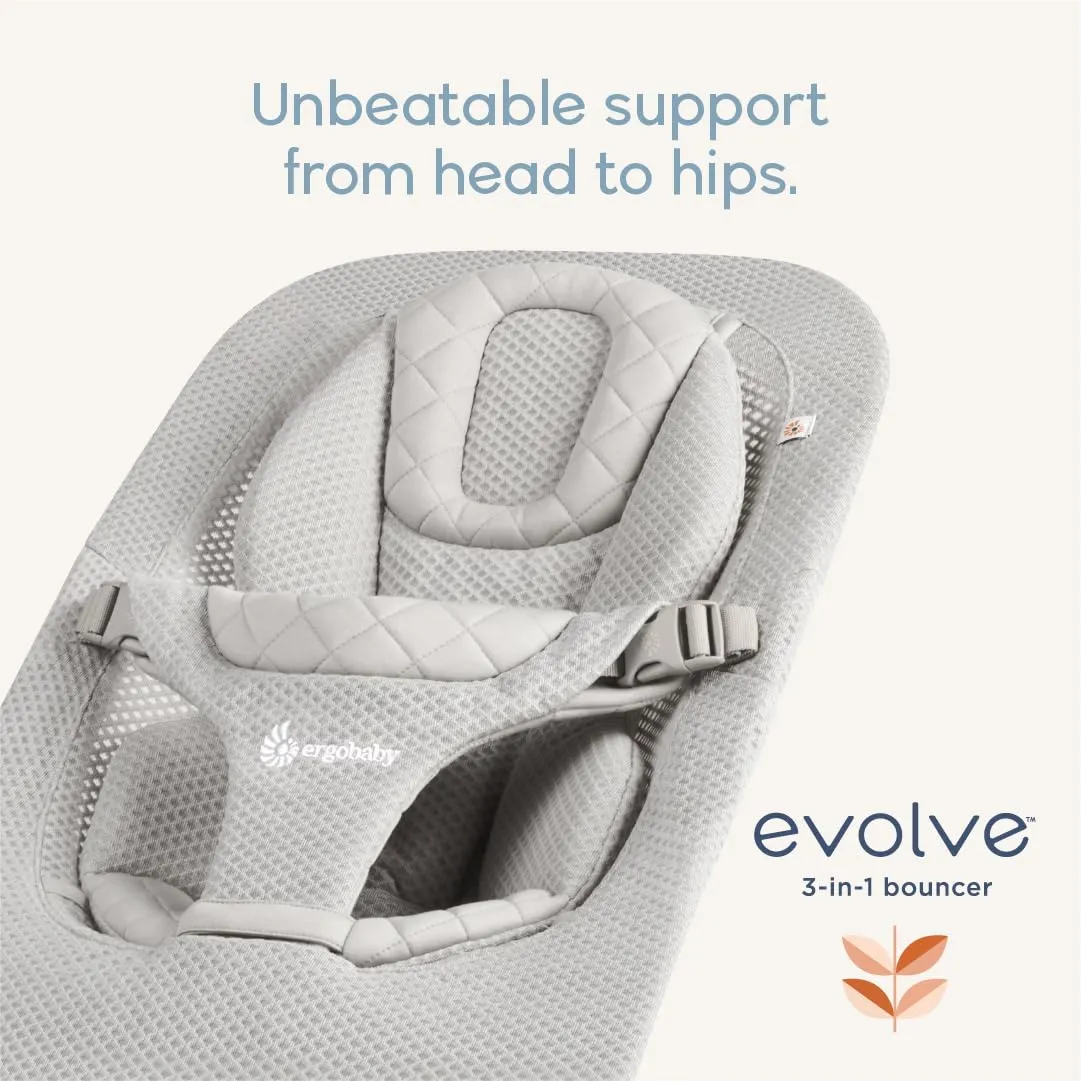 Ergobaby Evolve 3-in-1 Mesh Bouncer, Adjustable Multi Position Baby Bouncer Seat, Fits Newborn to Toddler, Cream Mesh