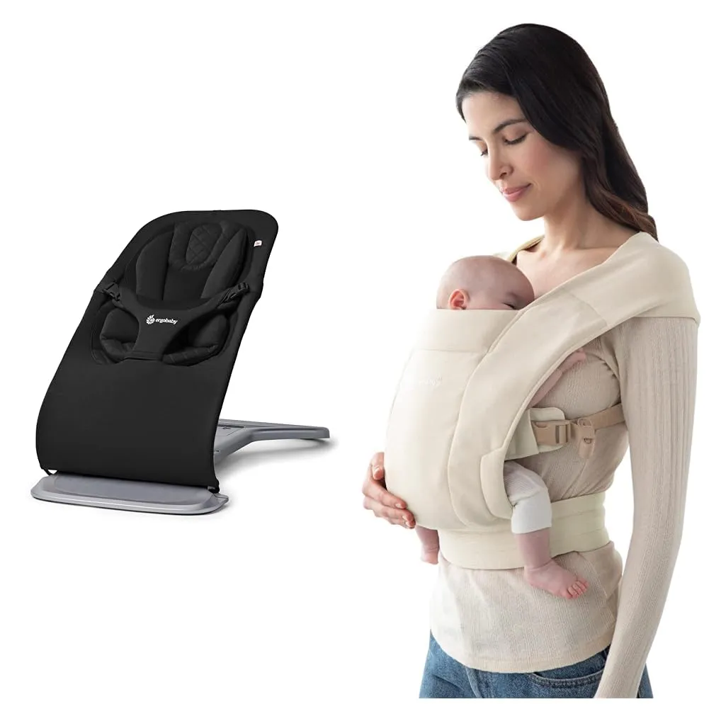 Ergobaby Evolve 3-in-1 Newborn to Toddler Bouncer and Embrace Newborn Baby Carrier Bundle