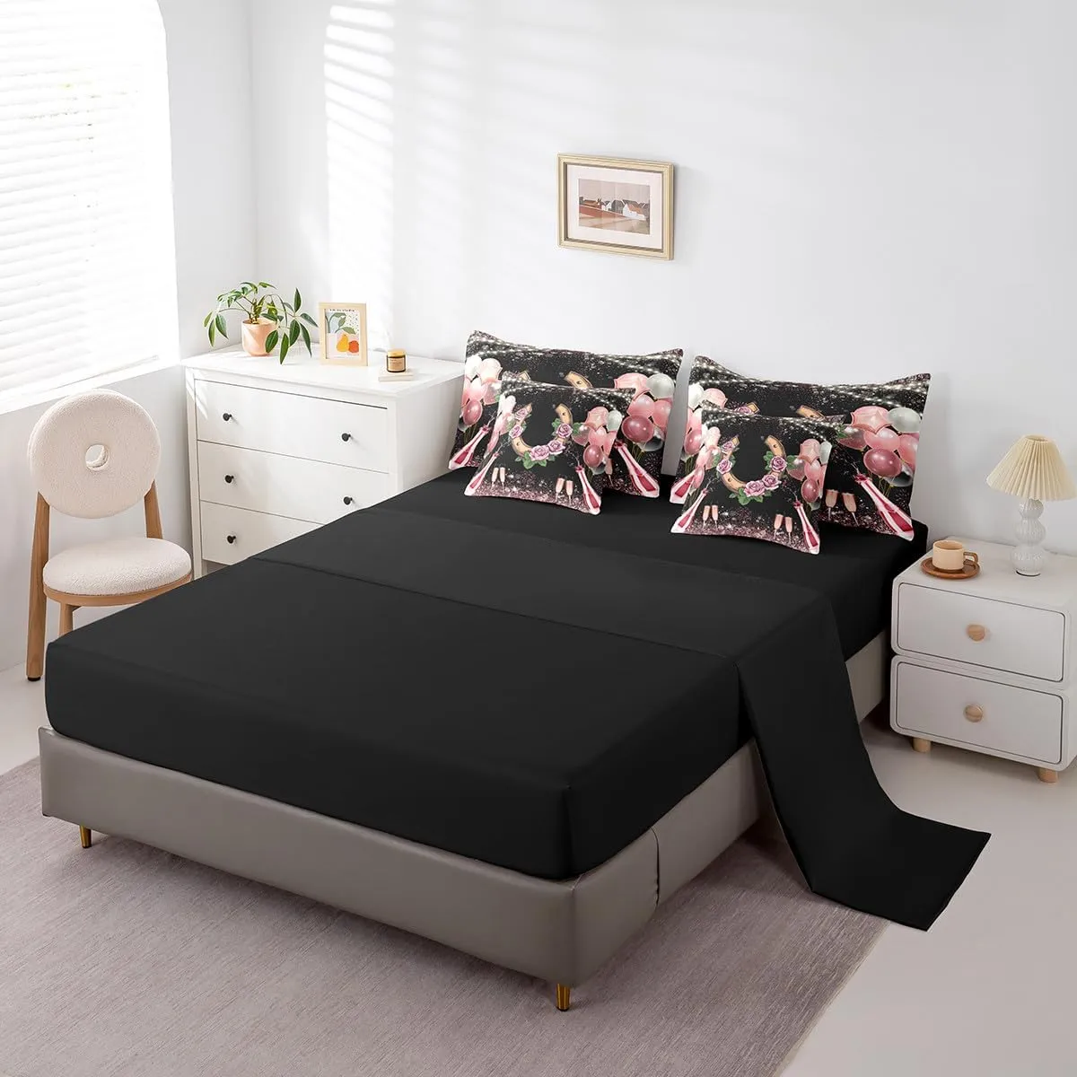 Erosebridal Disco Cowgirl Girls Full Comforter Set 7 Piece,Rose Horseshoe Bed in A Bag with Sheets for Kids Teen Women,Pink Western Cowboy Cowgirl Bedding Set Wild Western Sheet Set with Comforter