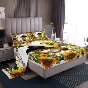 Erosebridal Western Sheet Set Sunflower Bed Sheets Cowboy Boots for Women,Yellow Sunny Flowers Fitted Sheet Twin Cowboys Gifts for Men,Cowboy Hat Watercolor Floral Rustic Farmhouse Decor