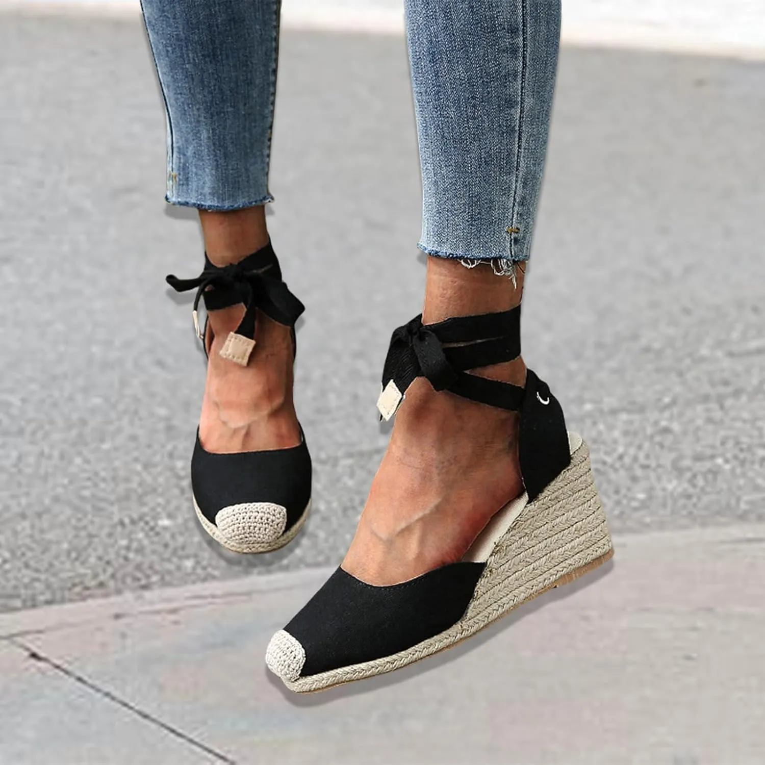 Espadrilles Wedges for Women Woven Backless Round Closed Toe Sandals Ankle Tie Strap Bohemian Beach Shoes Summer Elegant Dressy Casual Shoes 2025