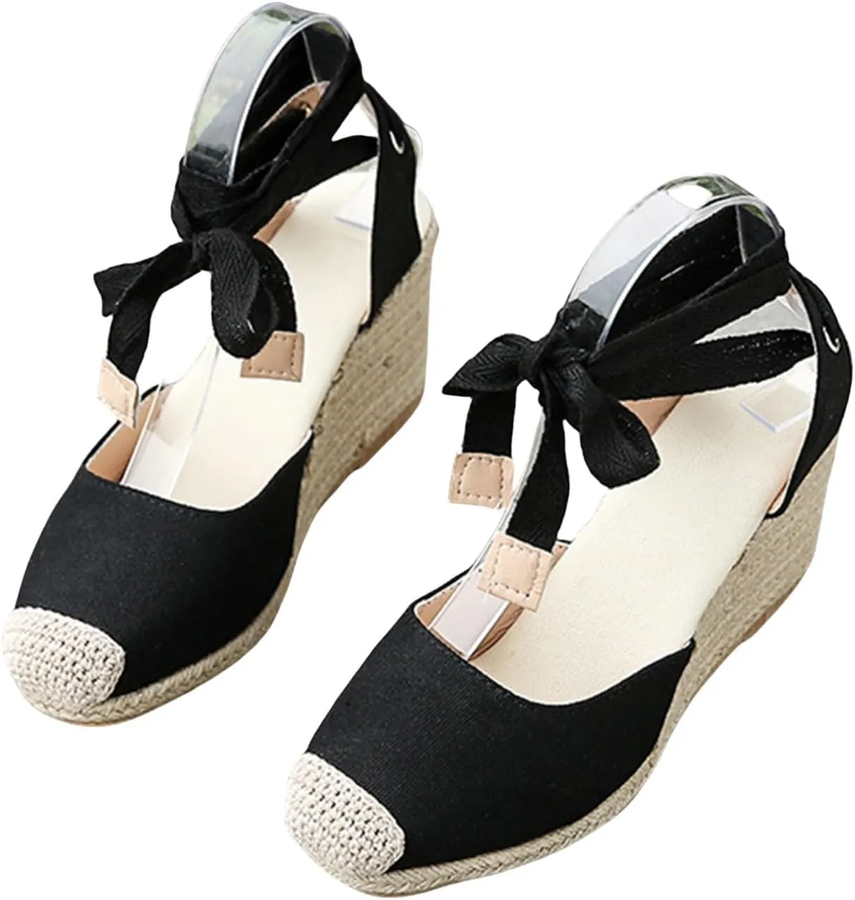 Espadrilles Wedges for Women Woven Backless Round Closed Toe Sandals Ankle Tie Strap Bohemian Beach Shoes Summer Elegant Dressy Casual Shoes 2025