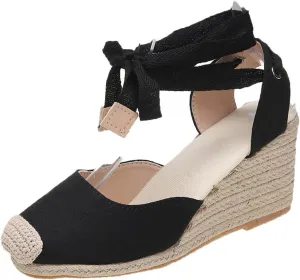 Espadrilles Wedges for Women Woven Backless Round Closed Toe Sandals Ankle Tie Strap Bohemian Beach Shoes Summer Elegant Dressy Casual Shoes 2025