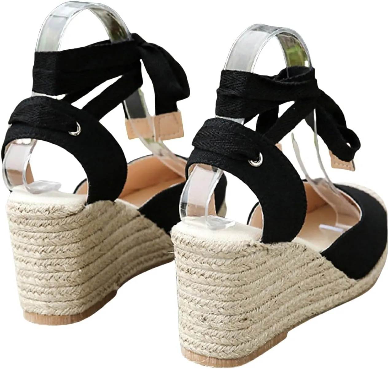 Espadrilles Wedges for Women Woven Backless Round Closed Toe Sandals Ankle Tie Strap Bohemian Beach Shoes Summer Elegant Dressy Casual Shoes 2025