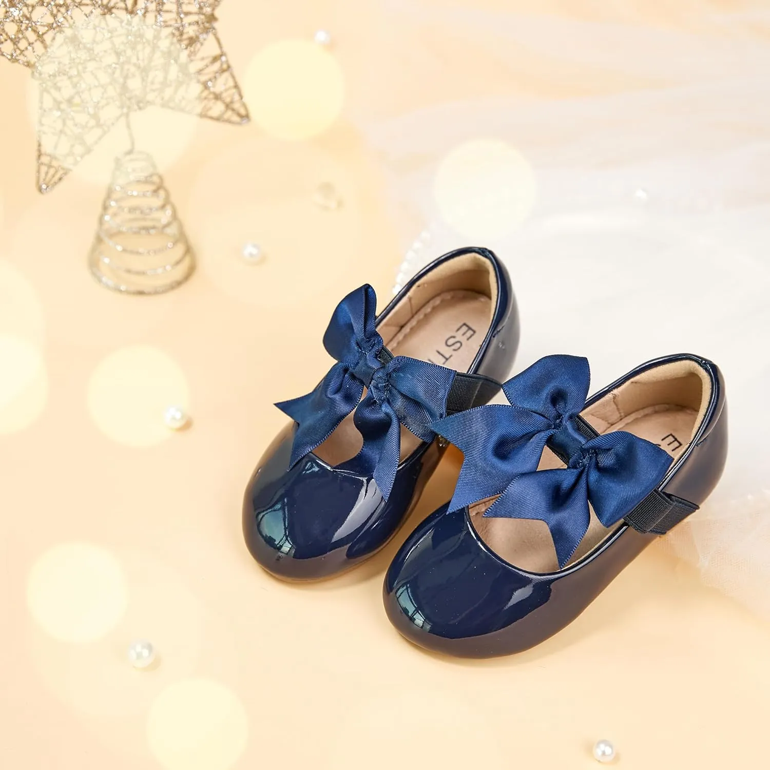 ESTINE Mary Jane Flats for Toddler Girls Little Kids Glittery Dress Princess Wedding Ballet Shoes