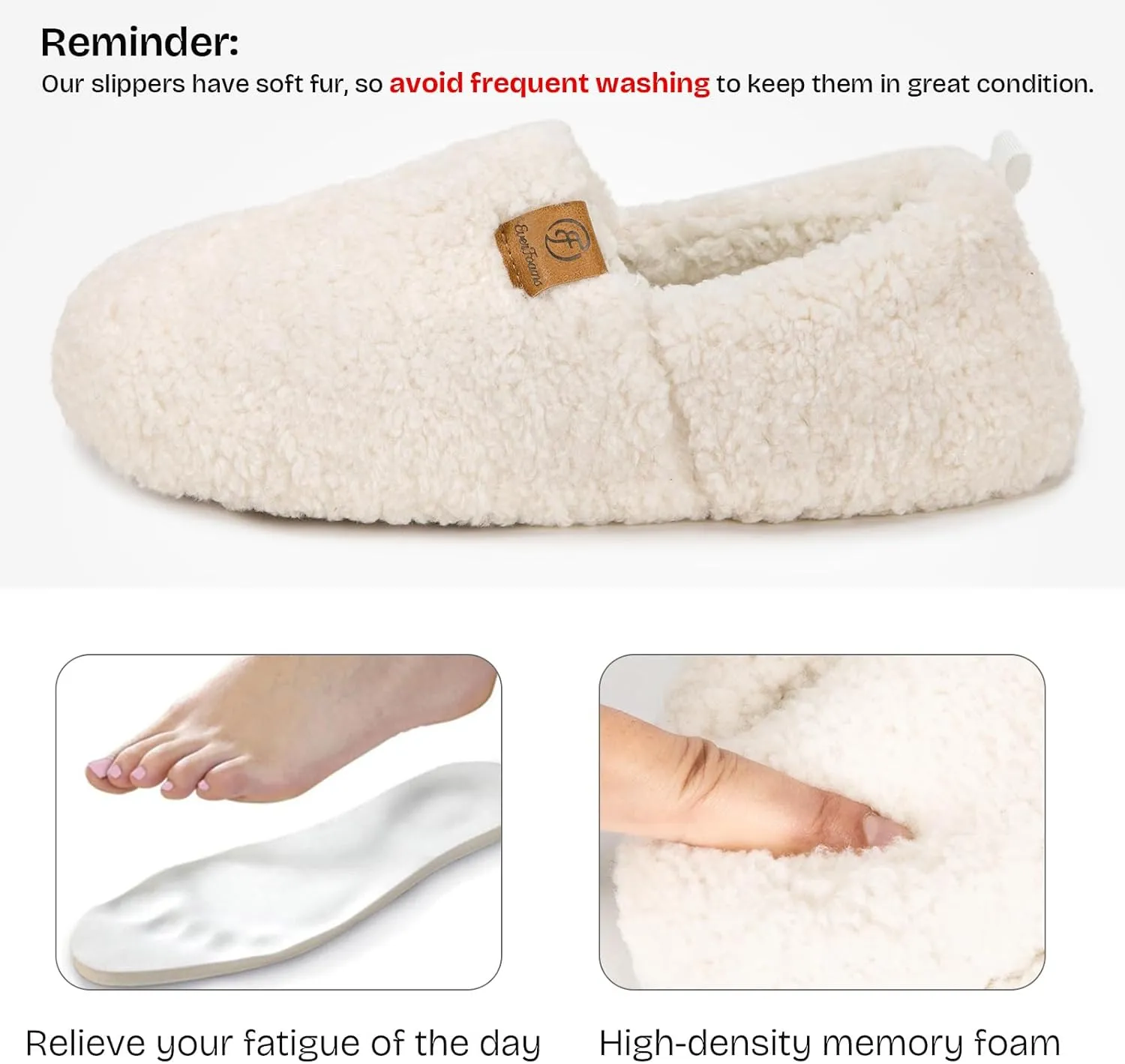 EverFoams Women’s Soft Curly Full Slippers Memory Foam Lightweight House Shoes Cozy Loafer with Polar Fleece Lining