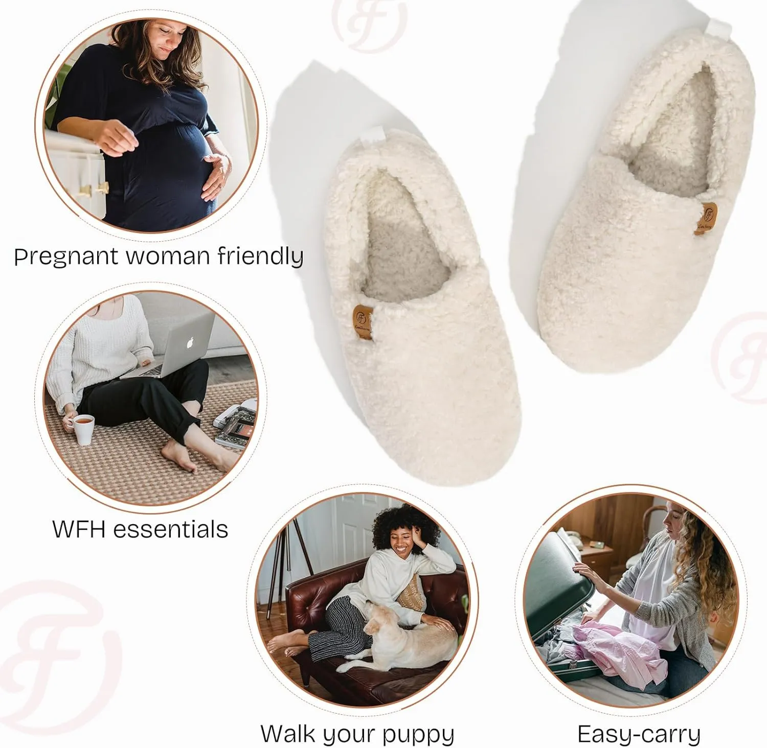 EverFoams Women’s Soft Curly Full Slippers Memory Foam Lightweight House Shoes Cozy Loafer with Polar Fleece Lining