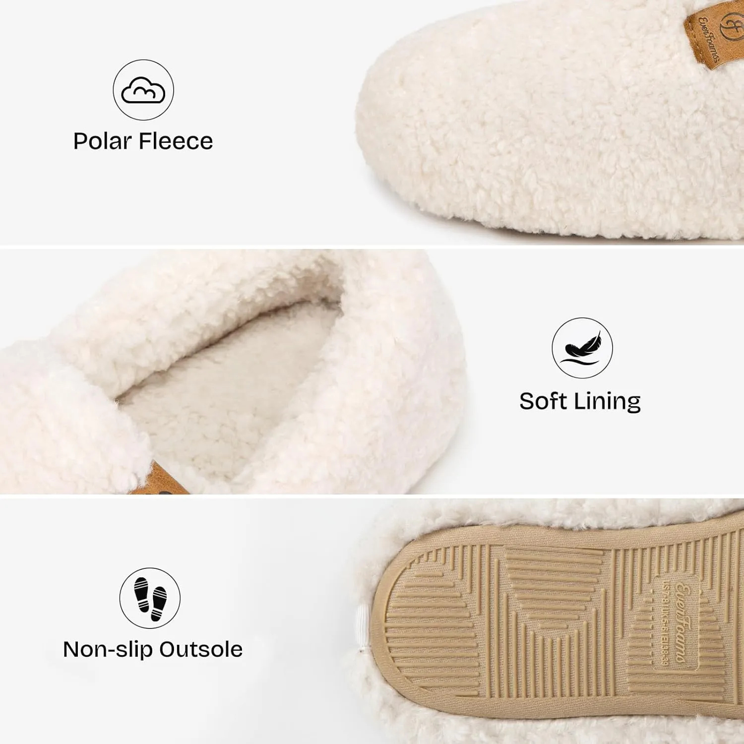 EverFoams Women’s Soft Curly Full Slippers Memory Foam Lightweight House Shoes Cozy Loafer with Polar Fleece Lining