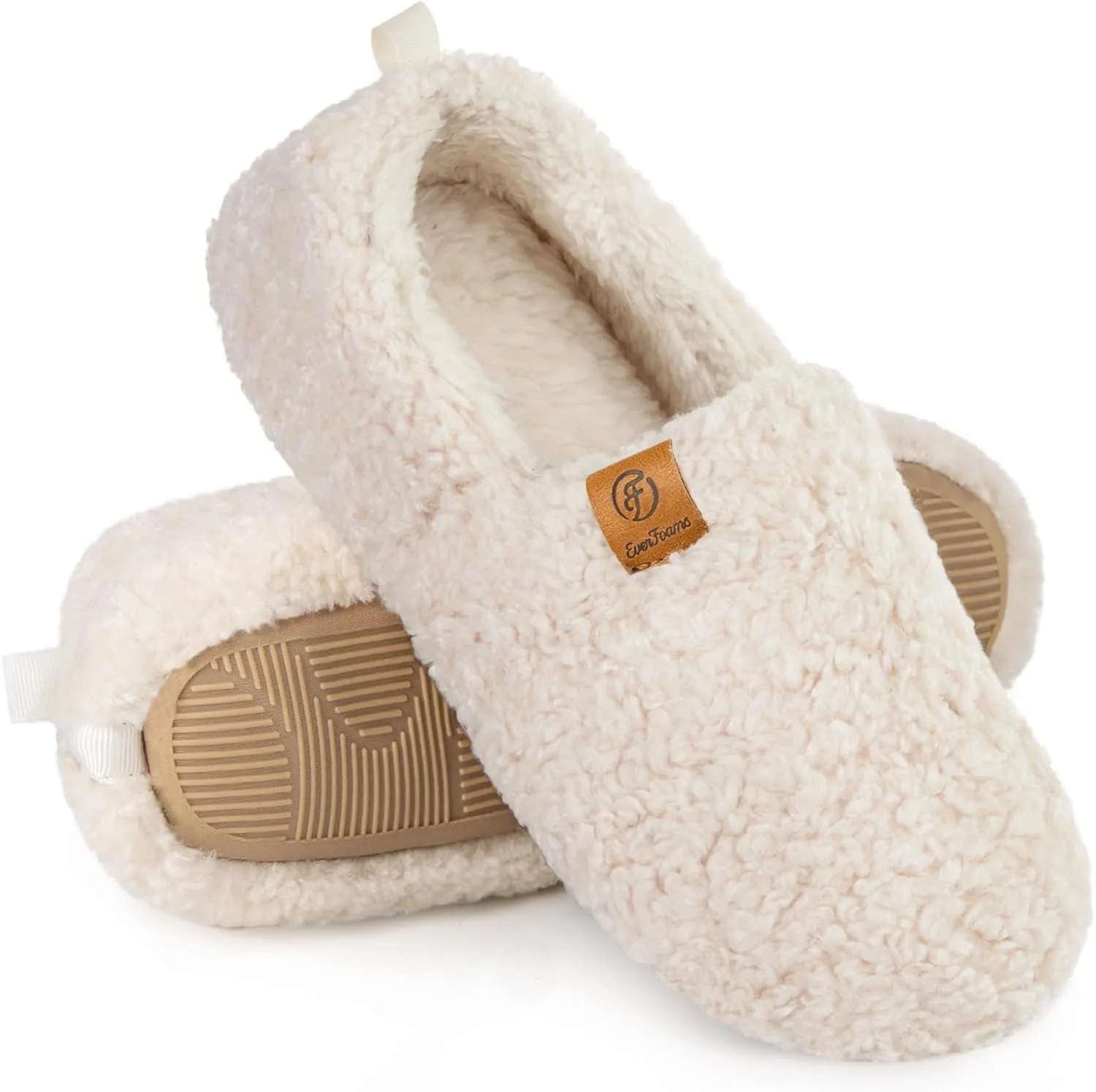 EverFoams Women’s Soft Curly Full Slippers Memory Foam Lightweight House Shoes Cozy Loafer with Polar Fleece Lining