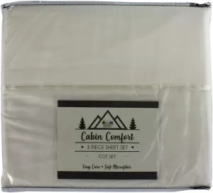 Everything Summer Camp Comfort - Cabin Sheet for Camping and RV - Fits All Cot Size Beds - 72 x 28 Inches - Super Soft (3 Piece Set, Fitted, Flat, Pillowcase), Cream