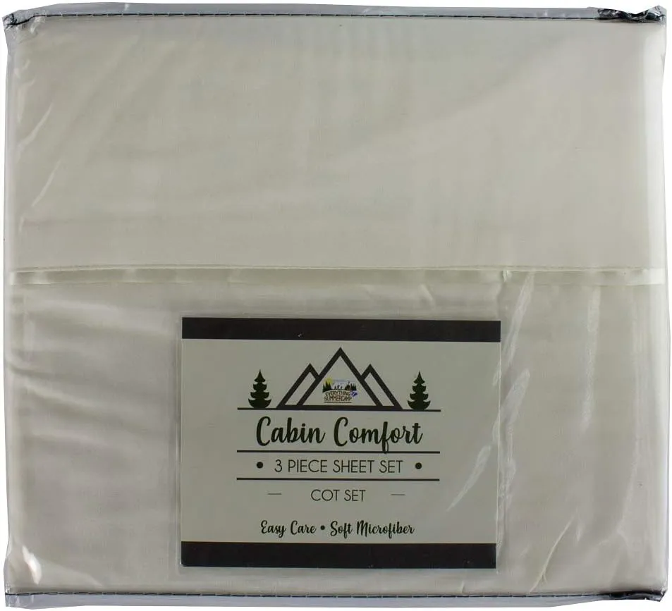 Everything Summer Camp Comfort - Cabin Sheet for Camping and RV - Fits All Cot Size Beds - 72 x 28 Inches - Super Soft (3 Piece Set, Fitted, Flat, Pillowcase), Cream