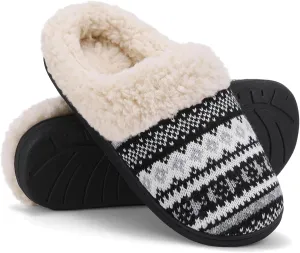 Evshine Warm Knit House Slippers for Women Comfy Fleece Lined Winter Slippers with Memory Foam and Indoor Outdoor Soles