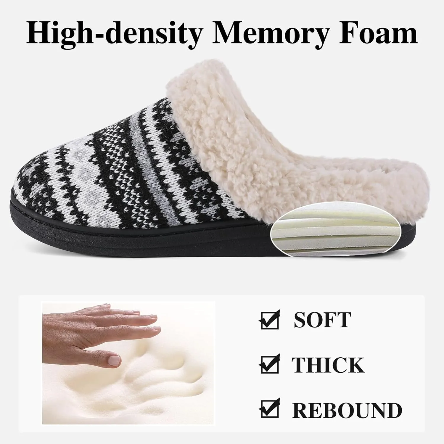 Evshine Warm Knit House Slippers for Women Comfy Fleece Lined Winter Slippers with Memory Foam and Indoor Outdoor Soles