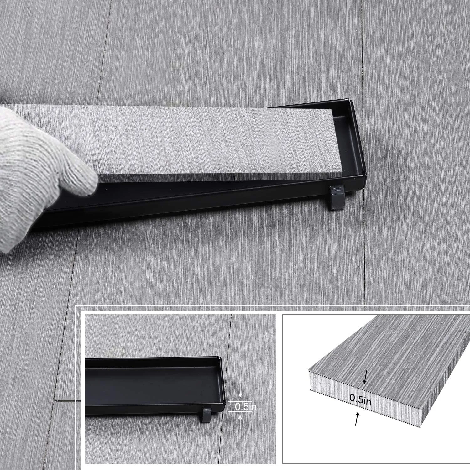 EXF Linear Shower Drain 24 Inch Matte Black with Reversible Flat & Tile Insert Cover, 304 Stainless Steel Rectangle Shower Floor Drain with Hair Catcher, Adjustable Feet