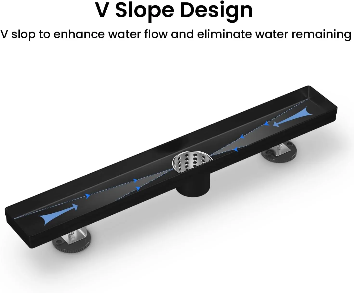 EXF Linear Shower Drain 24 Inch Matte Black with Reversible Flat & Tile Insert Cover, 304 Stainless Steel Rectangle Shower Floor Drain with Hair Catcher, Adjustable Feet