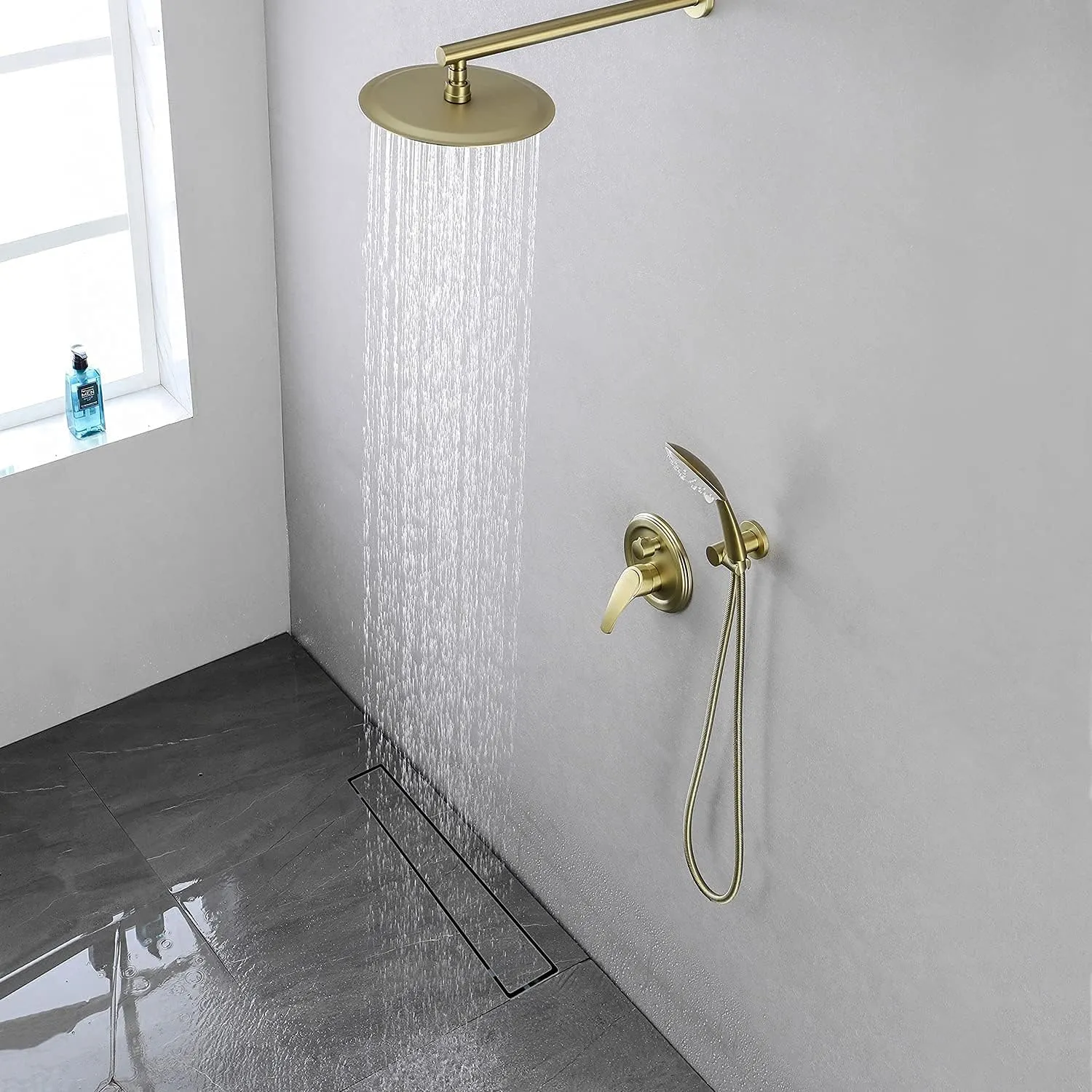EXF Linear Shower Drain 24 Inch Matte Black with Reversible Flat & Tile Insert Cover, 304 Stainless Steel Rectangle Shower Floor Drain with Hair Catcher, Adjustable Feet
