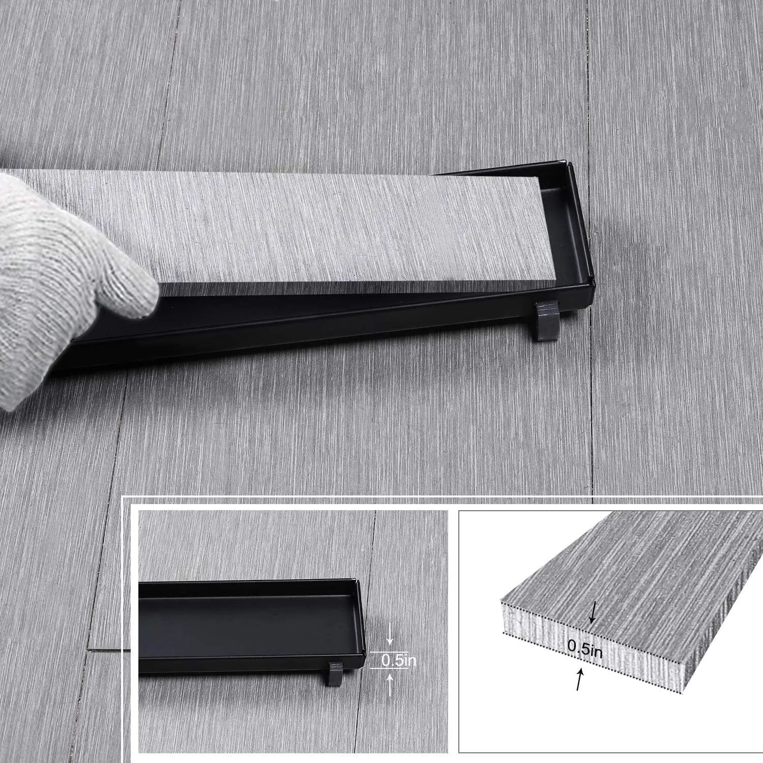EXF Linear Shower Drain 30 Inch Matte Black with Reversible Flat & Tile Insert Cover, Stainless Steel Rectangle Shower Floor Drain with Hair Catcher, Adjustable Feet