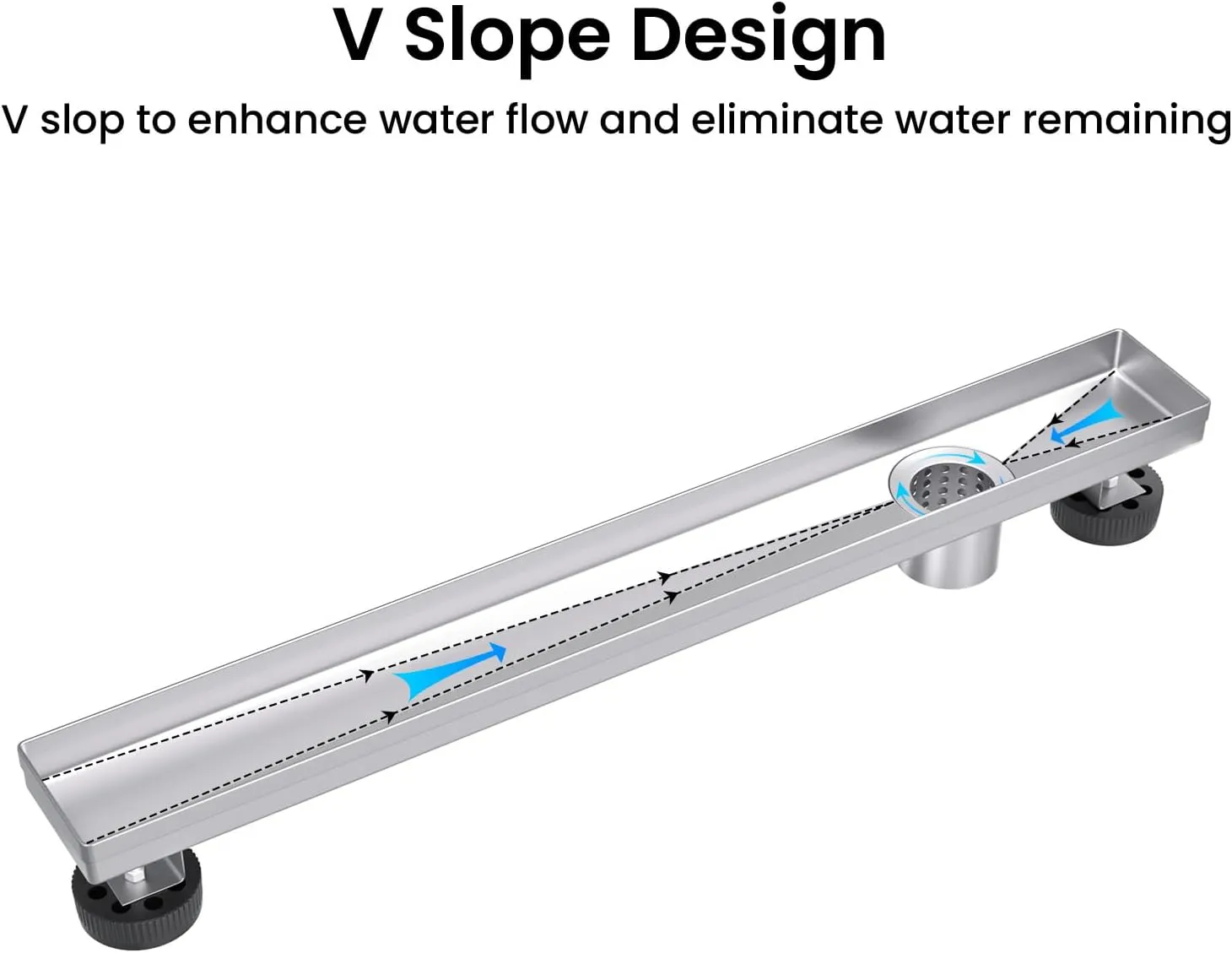EXF Offset Linear Shower Drain 24 Inch Brushed with Reversible Flat & Tile Insert Cover, Stainless Steel Rectangle Shower Floor Drain with Hair Catcher, Adjustable Feet