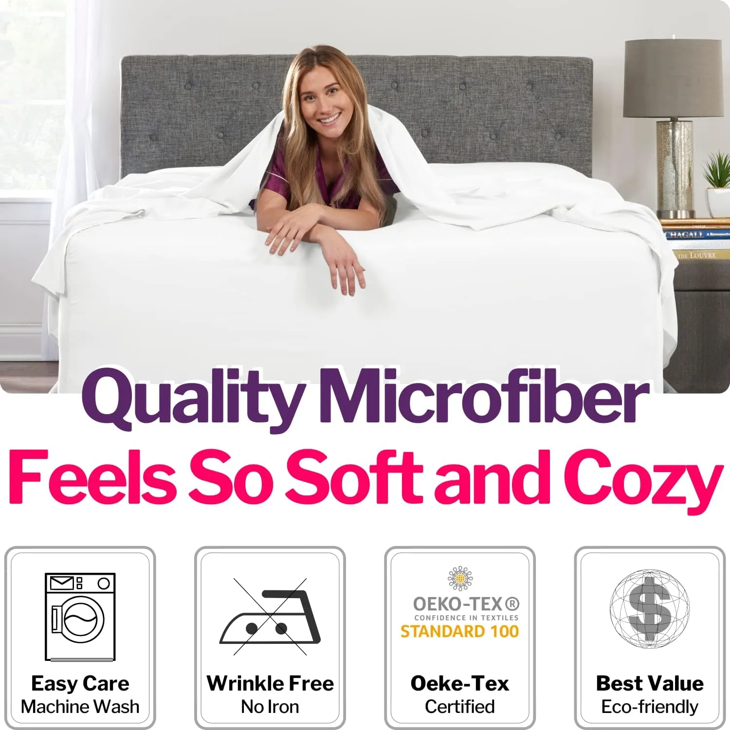 Extra Deep Pocket King Bed-Sheets – 4-Piece Includes: 18”-21” Inch Super Extra Deep Pocket Fitted Sheet – Oversize Flat Sheet – 2 Zipper Closure Pillowcases – Perfectly Fit – King Size – Bright White