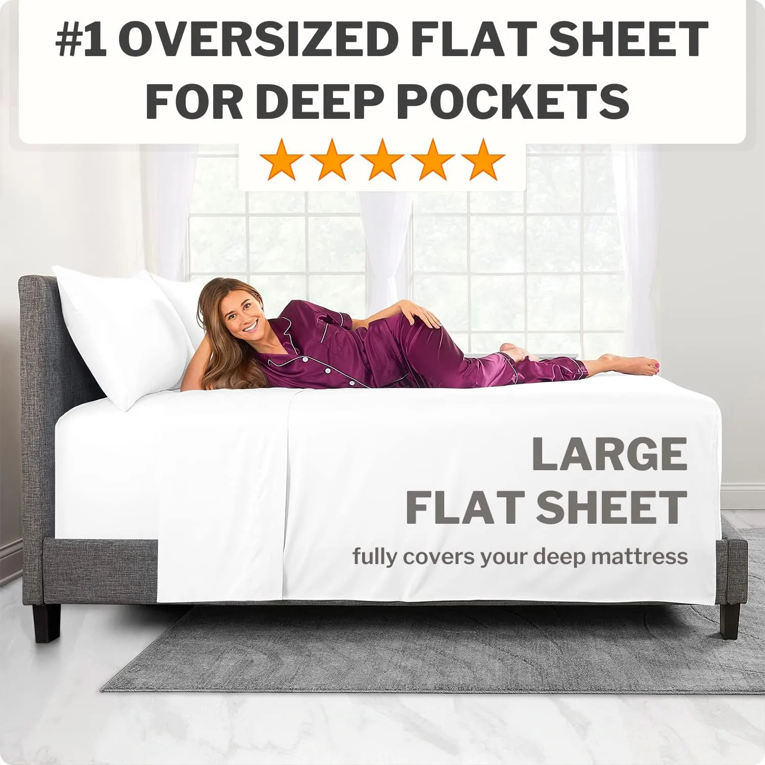 Extra Deep Pocket King Bed-Sheets – 4-Piece Includes: 18”-21” Inch Super Extra Deep Pocket Fitted Sheet – Oversize Flat Sheet – 2 Zipper Closure Pillowcases – Perfectly Fit – King Size – Bright White