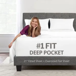 Extra Deep Pocket King Bed-Sheets – 4-Piece Includes: 18”-21” Inch Super Extra Deep Pocket Fitted Sheet – Oversize Flat Sheet – 2 Zipper Closure Pillowcases – Perfectly Fit – King Size – Bright White