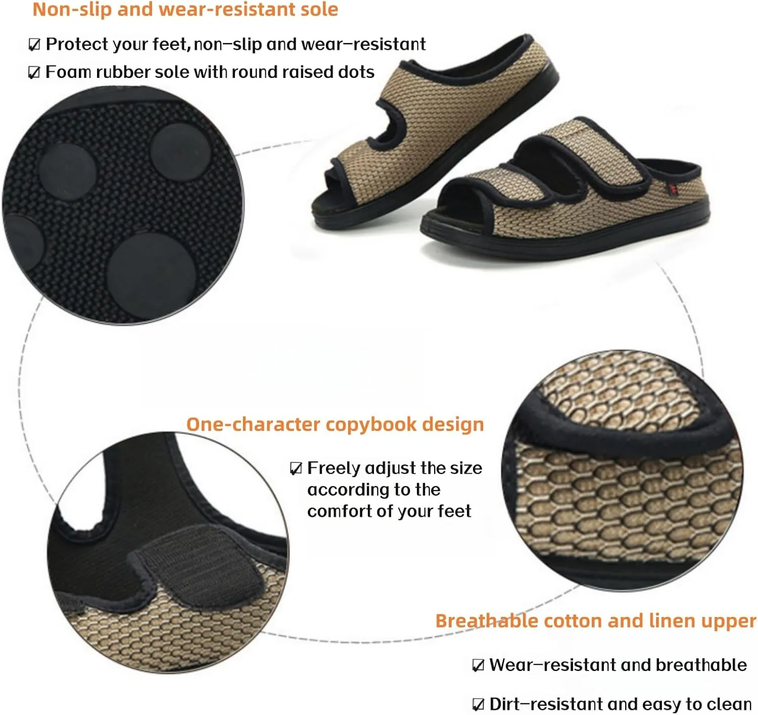 Extra Wide Diabetic Foot Shoes,Unisex for Swollen Feet,Adjustable Slippers,Men's Diabetic Sandals for Obesity,Hallux Valgus,Plantar Fasciitis,Arthritis,Black