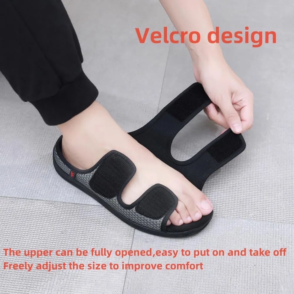 Extra Wide Diabetic Foot Shoes,Unisex for Swollen Feet,Adjustable Slippers,Men's Diabetic Sandals for Obesity,Hallux Valgus,Plantar Fasciitis,Arthritis,Black