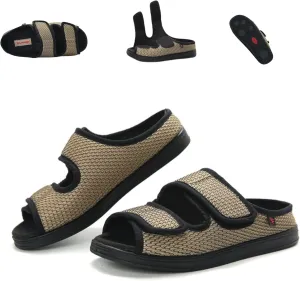 Extra Wide Diabetic Foot Shoes,Unisex for Swollen Feet,Adjustable Slippers,Men's Diabetic Sandals for Obesity,Hallux Valgus,Plantar Fasciitis,Arthritis,Khaki
